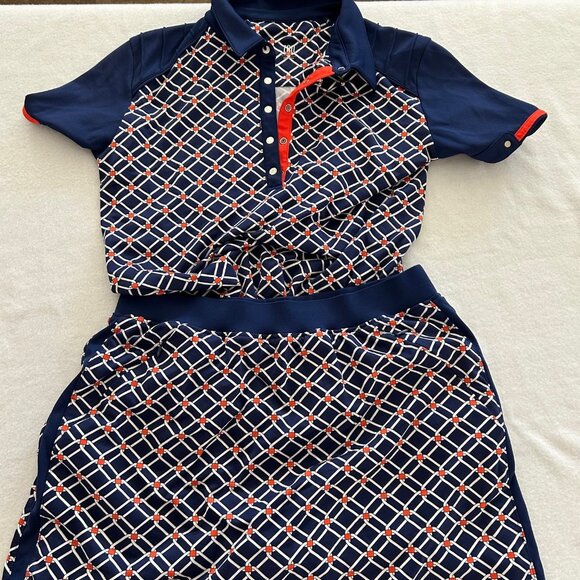 Tail 2 Piece Skort Set Vibrant Blue/Orange Geometric Golf Top and Bottom SZM - Picture 1 of 10